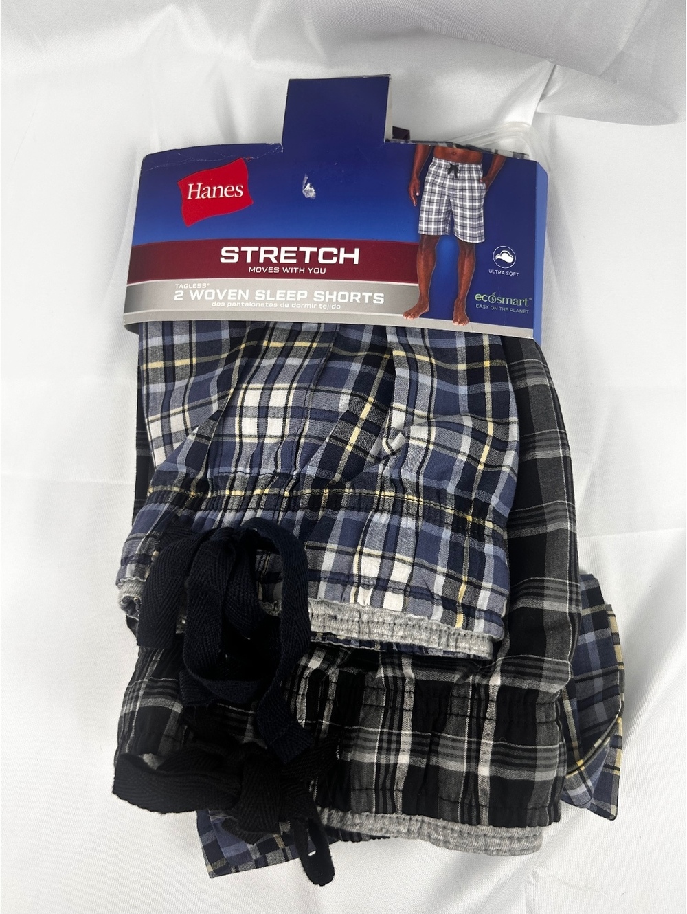 Hanes Tagless 2-Pack Woven Sleep Shorts, Stretch Fabric, Size 2XL, Plaid Pattern